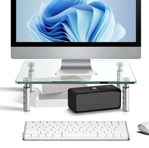 KKTONER Support de moniteur en verre avec hauteur réglable pour bureau à domicile, ordinateur portable, ordinateur portable