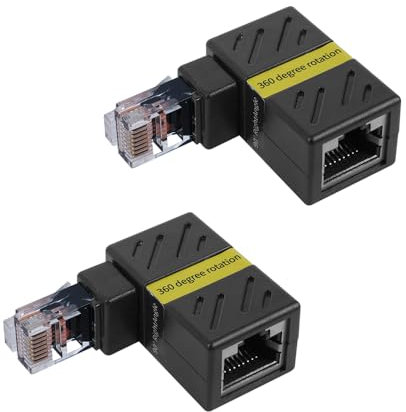 Namvo 2pcs Gigabit 360 Degree Ethernet Adapter - 90 Degree Angle Network LAN Extension Adapter for CAT5/CAT6, 1000Mbps RJ45 8P8C Male to Female for Computers, Laptops, Routers