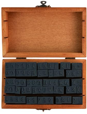 70 Stück Alphabet Holzstempel Buchstaben Briefmarken Set mit Holzkiste | Mehrzweck und Vintage Buchstaben Anzahl Symbol Gummi Briefmarken für Karten/Stempeln/Basteln