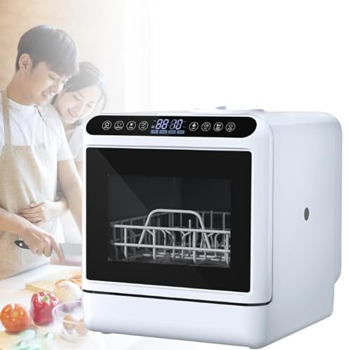 MhWrughts Portable Countertop Dishwasher, Compact Dishwasher with 6 Programs, Auto Dry & Fruit Wash - Small Appliance for Home, Apartment & Dormitory - Built-in 5L Water Tank
