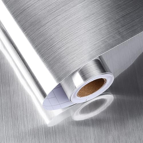 HotDecor Carta Da Parati Autoadesativa Argentata Metallica Carta Adesiva Per Mobili Cucina Lavabile Carta Da Parati Adesiva Soggiorno Rivestimento Parete Rotolo Adesivo Per Mobili 60cm x 800cm