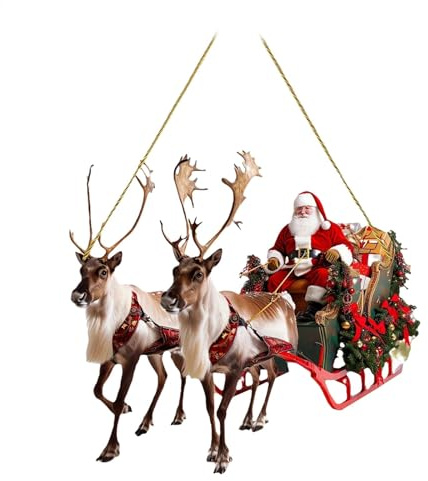 Feiertagsschlitten Dekorationen, Weihnachtsbaum Schlitten, 2D Weihnachtsmann Schlitten Dekoration, Rentier Deko, Weihnachtsschlitten und Rentier für Feiertagsdekoration