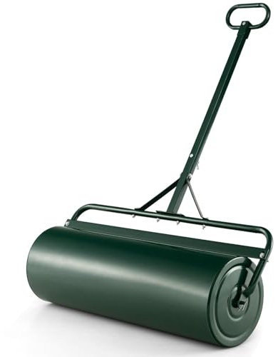 RELAX4LIFE 63L Bodenwalze, Ø 30 cm Gartenwalze Metall, Rasenwalze mit U-förmigem Griff, Handwalze Befüllbar mit Wasser/Sand, 3-in-1 verwendbare Rasenrolle, Füllvolumen für Boden Wiese Frost (Grün)