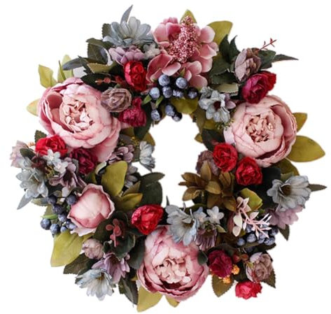 WACAR Door Wreaths, Spring Summer All Seasons Wreath, Artificial Peony Wreaths for Front Door Outdoor Window Wall Garden Wedding Festival Party Home Decoration