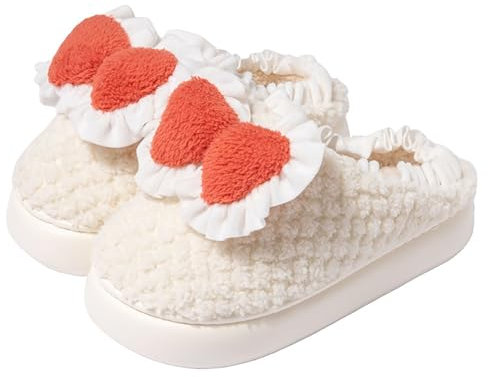 Schuhe Damen Rot Muster Velvet Warm Home Casual Cotton Slippers Schuhe Damen 42 (White, 40)