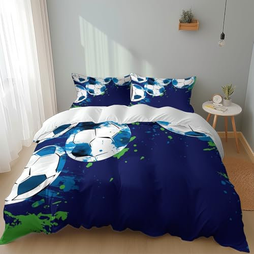 Srigzcaly Bettwäsche 200 x 220 cm Aquarell Fußball, Weiche Bügelfreie Mikrofaser Bettbezug Set 3tlg, Weiß Schlafzimmer Deko, WendebettwäSche mit Reißverschluss und 2 Kissenbezug 80x80