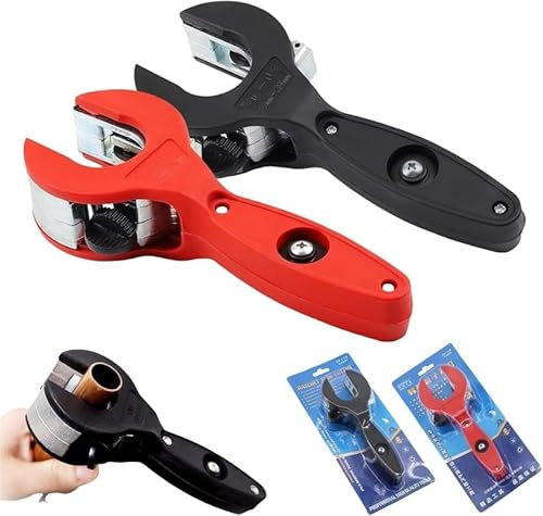 Nuovo tagliatubi a cricchetto 2025, tagliatubi in rame a cricchetto, tagliatubi 2 in 1 da 1/4 a 7/8, tagliatubi in PVC a cricchetto, tagliatubi idraulici (nero+rosso)(Black+Red)