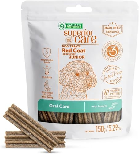 Nature's Protection Superior Care Welpen-Dentalsticks, Insekten 150 g | Snacks für tägliche Zahnpflege, Funktionale Snacks, Junghunde aller Rassen, Getreidefrei, Rotes & braunes Fell