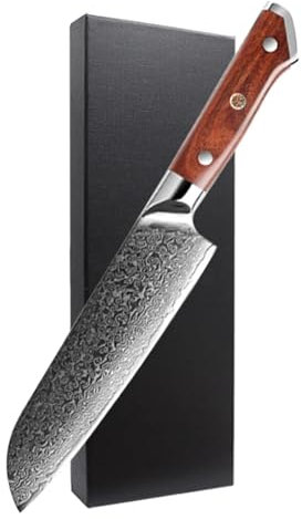 Set di coltelli da cuoco in Damasco VG10, coltelli da cucina, coltello da affettare giapponese affilato, coltello da cucina for uso domestico, coltello da macellaio con scatola(7inch Santoku Knife)