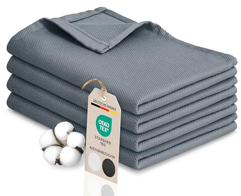 Bellphany Geschirrtücher Baumwolle - Oeko-TEX® 4er Set, grau | Geschirrhandtücher waschbar 60°C, 220g/m² Küchentücher saugstark, Geschirrhandtuch trocknergeeignet, Spültücher Towel 45x60cm