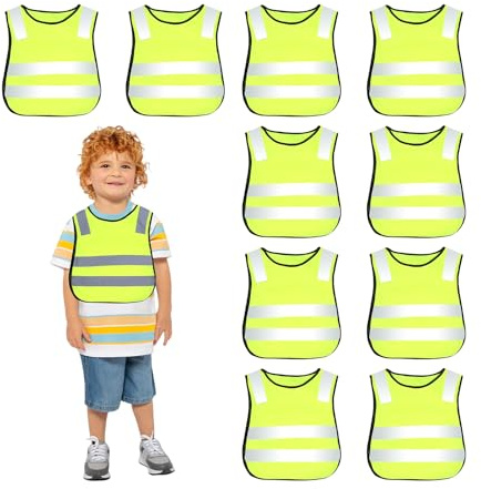 PORFOYO 10 giubbotti di sicurezza per bambini, gilet di sicurezza per bambini, gilet catarifrangenti, per bambini, per sport, corsa, bicicletta, traffico stradale
