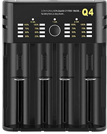 Caricabatterie 18650,Caricabatterie Universale a 4 Slot con Display LCD per 3,7 V Batterie Ricaricabili Li-Ion/NI-MH/NI-Cd 26650 17500 16340 14500 10440 16340 21700 AA AAA