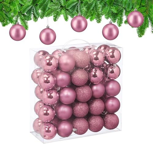 Relaxdays Boule de Noël, lot Pratique de 50, en Plastique Robuste, pour Le Sapin, diamètre : 6 cm, Rose