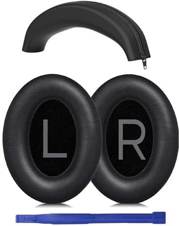umvowuxa Earpads + Headband Cover for Bose QuietComfort 45 (QC45)/QC 35/QC 35 II/QC SE/QC SC/QC 25/15 Headphones,Memory Foam Protein Leather Ear Pads,Silicone Headband Protectors Accessories(Black)
