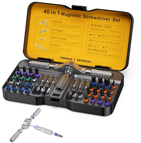 ORIA Tournevis à Cliquet 40 en 1, Kit Tournevis Magnétique de Précision, Embouts S2 Code Couleur, Kit Réparation Précision pour Sonnettes, Montres, PC, Appareils électroniques et Bricolage