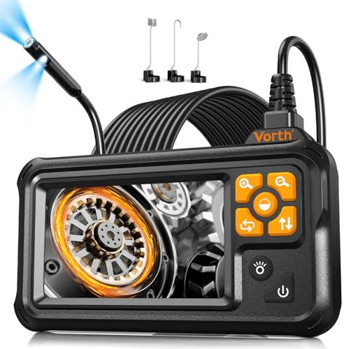 Vorth Endoscope Camera with Light, 4.3 IPS Screen 1080P Tools Borescope with 8 LED Lights，Semi-Rigid Cable Snake Camera, IP67 Waterproof Sewer Inspection Men Tool - 16.5FT-Dual Lens