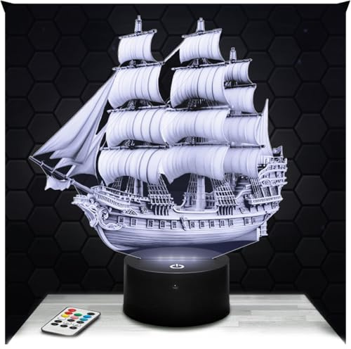 Lampephoto.fr - 3D Pirate Ship Lamp Children Youth Corsair, Pirate Night Light 3D Hologram Effect, Christmas Birthday Gift Idea Man Child, Room Decoration Object