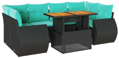 vidaXL Soffgrupp för trädgården med dynor 7 delar svart konstrotting, utomhus soffa set, trädgård lounge inställning, trädgård hörn soffa set
