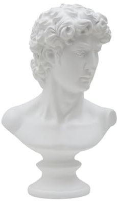 JS Garten Deko Dekofigur Klassische Männerbüste Replikat David von Michelangelo Statue weiß H 34 cm