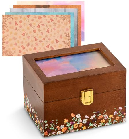 SMAILLBUDDHA Valentine's Day Gifts for her, 3 * 5 Solid Wood Index Card Organizer Friendship Bracelet Box with Transparent Acrylic Top Cover Gift for Christmas & New Year Comes with 100 Guide Cards