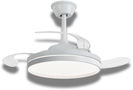 NARVI - Ventilador de Techo CANNES 40 cm | Mando a Distancia | 3 Palas Transparentes | Iluminación LED Ajustable 30W| Función Invierno/Verano | Blanco