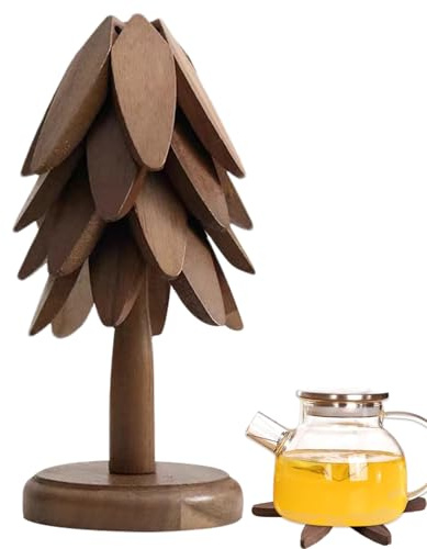 Sottopentola in legno - Sottobicchieri resistenti al calore | Tappetino da cucina, presina a forma di albero di Natale, adatto per pentole calde, padelle, ciotole, teiere e per uso domestico, r