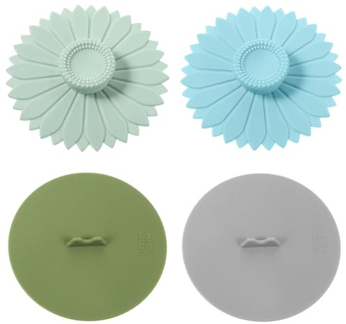 Ouligay 4 PCS Silicone Cup Covers Anti Dust Airtight Drink Covers Silicone Mug and Cup Lids Reusable Coffee and Tea Cups Lid Cute Sunflower Mug Cover Lids for Beer Glasses 2 Styles