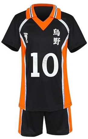 Schafrog Karasuno High School Hinata Shouyou Volleyball Jersey and Shorts Set Suit Kurzarm Trikot Set NO.10 Cosplay Kostüm black XXL (bust 115cm)