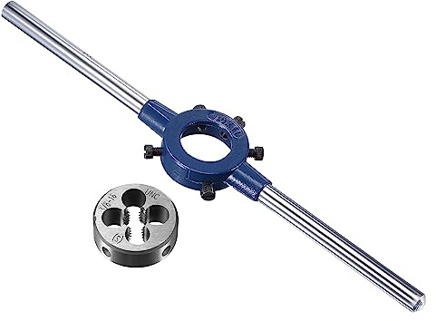 QUARKZMAN Juego de Llave de Mango de Porta Terrajas Redondas, Terraja de Roscado UNC 3/8-16 y Porta Terrajas de 30mm (Compatible con: Terrajas de 20mm-30mm Rosca M9-M11)