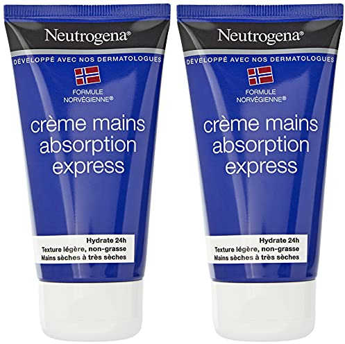 Neutrogena | Crème Mains Absorption Express Formule Norvégienne (lot de 2 tubes de 75 ml) – Crème hydratante non grasse à absorption rapide – Crème pour les mains avec pénétration instantanée