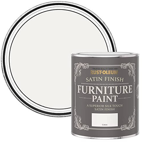 Rust-Oleum White Furniture & Skirting Board Paint in Satin Finish - Cotton (WHITE) 750ml