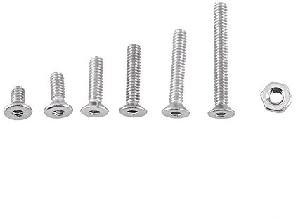 M2 Kit de 250pcs Assortiment Vis Boulon Douille Hexagonale Tête Fraisée Plate/Bombée/Cylindrique Six Pans Creux en Acier Inoxydable A2 avec Ecrous, M2 x 4/6/8/10/12/16mm (Tête Plate)