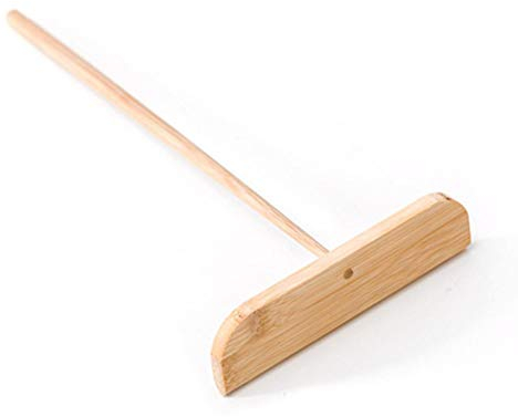 Rallador de crepes pequeño de bambú portátil, rastrillo, herramienta profesional de mango largo redondo de madera para cocina, Gadgets granos patatas fritas pasteles