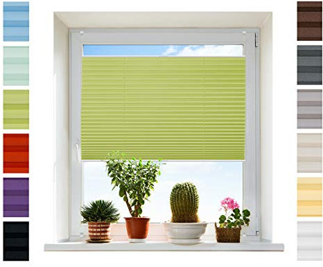 Plissee Rollo NACH MAß Klemmfix ohne Bohren - TOP QUALITÄT Pearl Stoffkollektion | Easyfix Metall Klemmträger | Faltrollo Sichtschutz, Sonnenschutz für Fenster [Grün, B: 71-80cm, H: 91-110cm]