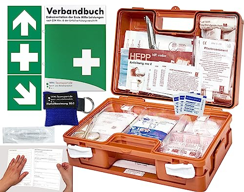 Verbandskoffer/Verbandskasten (K) Typ N - INKL. 90° ARR. -Paket 1- Erste Hilfe - aktuelle DIN 13157 für Betriebe INKL. Verbandbuch + Notfallbeatmungshilfe + Folienaufkleber