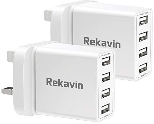 USB Plug UK,Multi USB Charger Plugs Adaptor UK 2Pack 25W Phone Plugs with USB Port Multiple Way 3 Pin Double Mains Charge Head 5V 5AMP Multiport Charging for iPhone 14 13 12 11 SE XS XR X 8 7 6 5,iPad