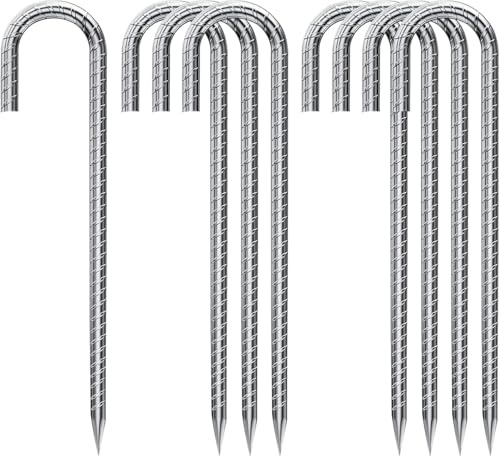 Bodenanker Trampolin, 8pcs 32cm Boden Heringe Erdnägel Verzinkt Erdspieß Bauanker Nagel Zeltnagel mit Meißelspitze am Ende, ideal zum Verankern von Zaun, Zelt, Netz, Trampolin oder Plane