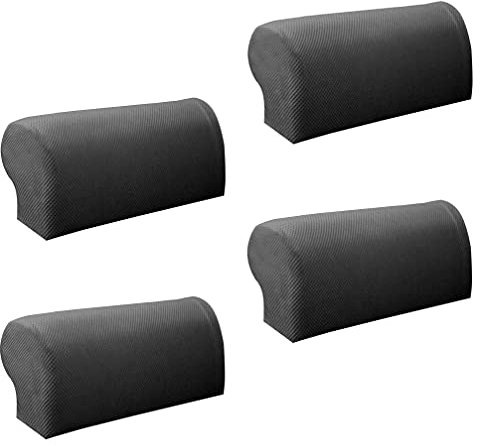 Hruile Armlehnen-Schoner, rutschfest, weich, elastisch, Spandex, Armlehnenschutz, Möbelschutz für Liegestuhl, Couch, Sofa, 4 Stück, schwarz
