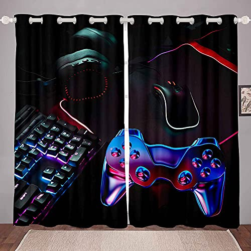 Cortinas de Gamer, Cortinas de Ventana para Juegos para Dormitorio de niños, Cortinas de Ventana de Videojuegos para niños, niñas y Adolescentes, Botones de acción degradados, tratamientos de Ventana