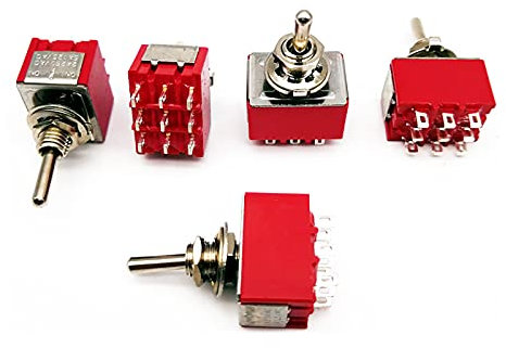Ticfox 5 pezzi Interruttori Multipli a Levetta Interruttori a Levetta Autobloccanti Mini Rosso 9 Pin 3 Posizioni Interruttore a Levetta ON-ON DPDT Interruttori a Pulsante 120 V/5 A 250 V/2 A