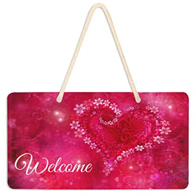 Valentinstags-rotes Herz-Türschild mit Seil, hängendes Willkommensschild, Wandkunst für Eingang, Veranda, Haustür, Büro, Zuhause, Garten, Outdoor-Dekoration, 15,2 x 27,9 cm