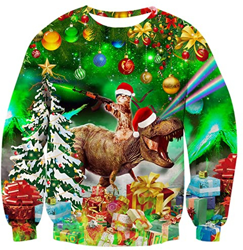 ALISISTER Ful jultröja med 3D-tryck, jultröja, rolig långärmad tröja eller t-shirt för män i storlekarna S till 3XL, L