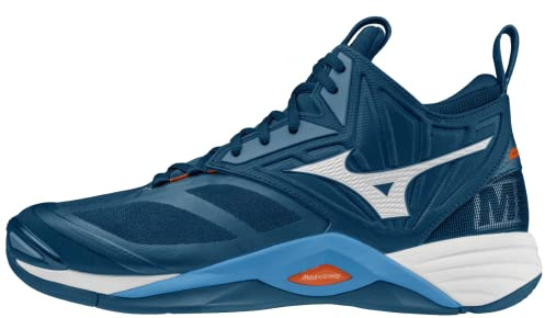 Mizuno Wave Momentum 2 Mid, Chaussures de Volleyball Unisexe pour Adultes, DarkDenim/White/ScarletIbi, 48,5 EU, Darkdenim White Scarletibi, 48.5 EU