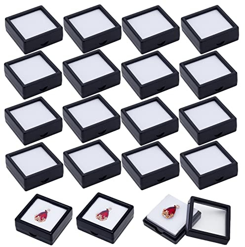 BENECREAT 24 STÜCKE Schwarze Edelstein-Schaukasten-Schmuckkästchen-Behälter Mit Durchsichtigen Oberen Deckeln Für Edelsteine, Münzen, Crystal Diamond Accessoires Display, 4x4x1.8cm