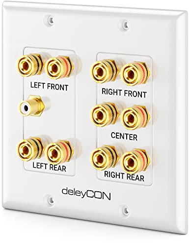 deleyCON Prise Murale Multimédia Haut-Parleur Enceinte Boîtier de Raccordement Plaque Murale avec Prises Banane pour Surround Sound System 5.1 et Subwoofer Home Cinéma