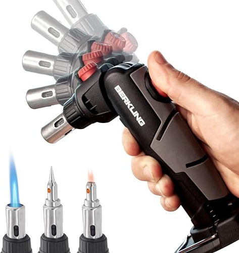 Berkling BSG-2000 Cordless Butane Soldering Torch Kit, 5-Way Adjustable Head, Multi-Functional Soldering | Heat Gun | Blow Torch, 90 Mins Runtime,12 Attachments & Sturdy Carrying Case (BLACK)