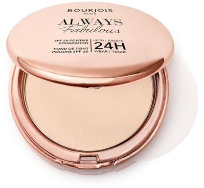 Bourjois Always Fabulous, 100 Rose Ivory, Fondotinta compatto in polvere, Formula leggera, Lunga tenuta fino a 24 ore, SPF 20, Acido Ialuronico, Finish opaco effetto seconda pelle, 7 g