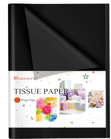 NACHLYNN 60 Blatt Schwarz Tissue Paper Bulk 14 x 20 Zoll Geschenkpapier Kunst Seidenpapier Basteln für Abschlusssaison Geburtstag DIY Festival Feiertage Basteln Geschenke Dekor