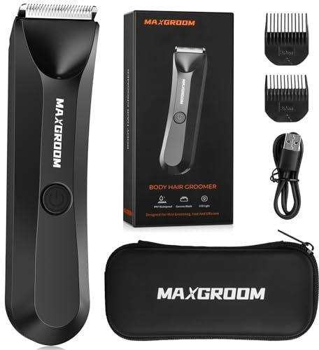Maxgroom ManScape Body Hair Trimmer Men, Electric Razor for Pubic Hair, Ball Shaver with Stored Case, IPX7 Waterproof Body Groomer for Private Parts (Black)