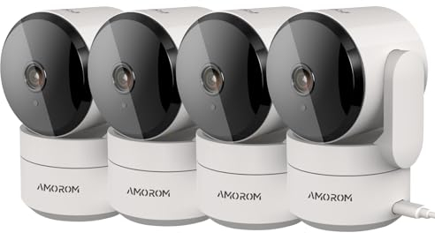 AMOROM Telecamera WiFi Interno con Rilevamento del Movimento Tramite IA, Pan/Tilt, Visione Notturna, Audio Bidirezionale, Compatibile con Alexa, 2.4Ghz Wifi, 4 Pack